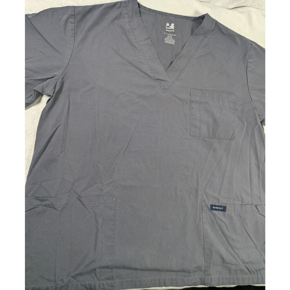 Dagacci Gray Scrub Top Size L V-Neck 3 Pocket Medical Nursing Uniform READ